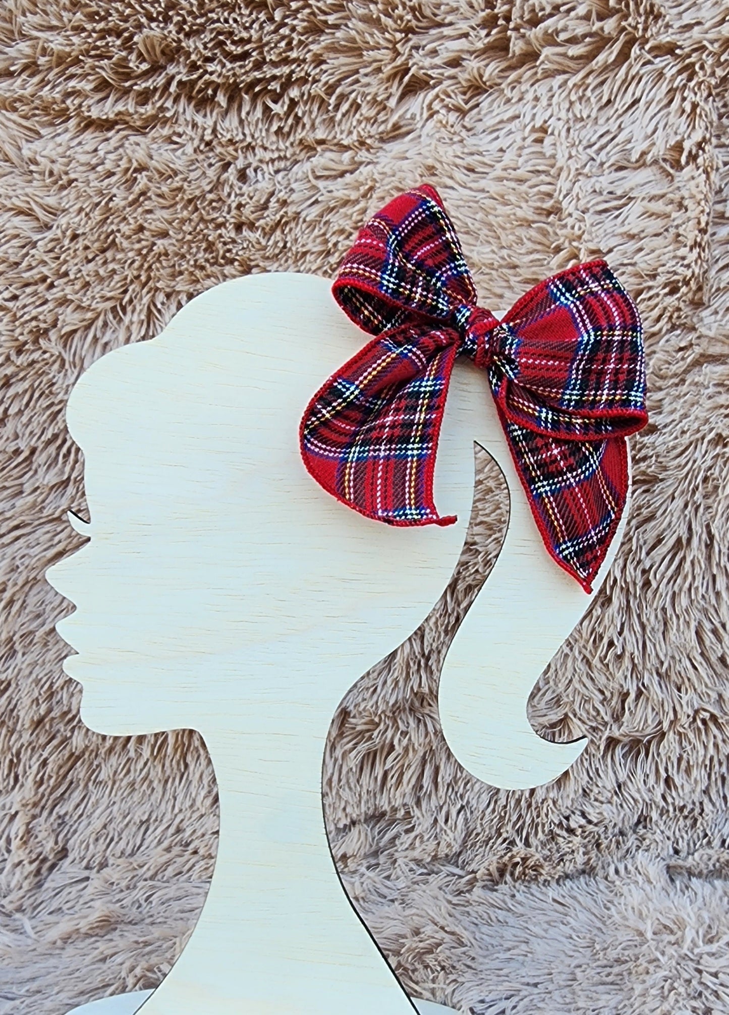 Red Plaid Linen Bow