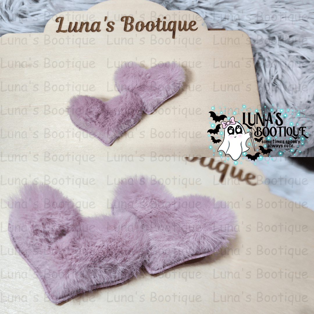 Fuzzy Heart Hairclip Set