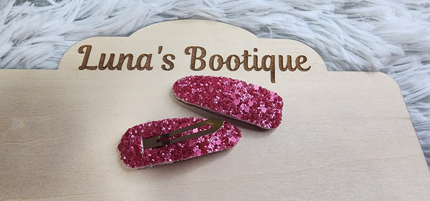 Dark Pink Chunky Glitter Snap Clip (Pair)