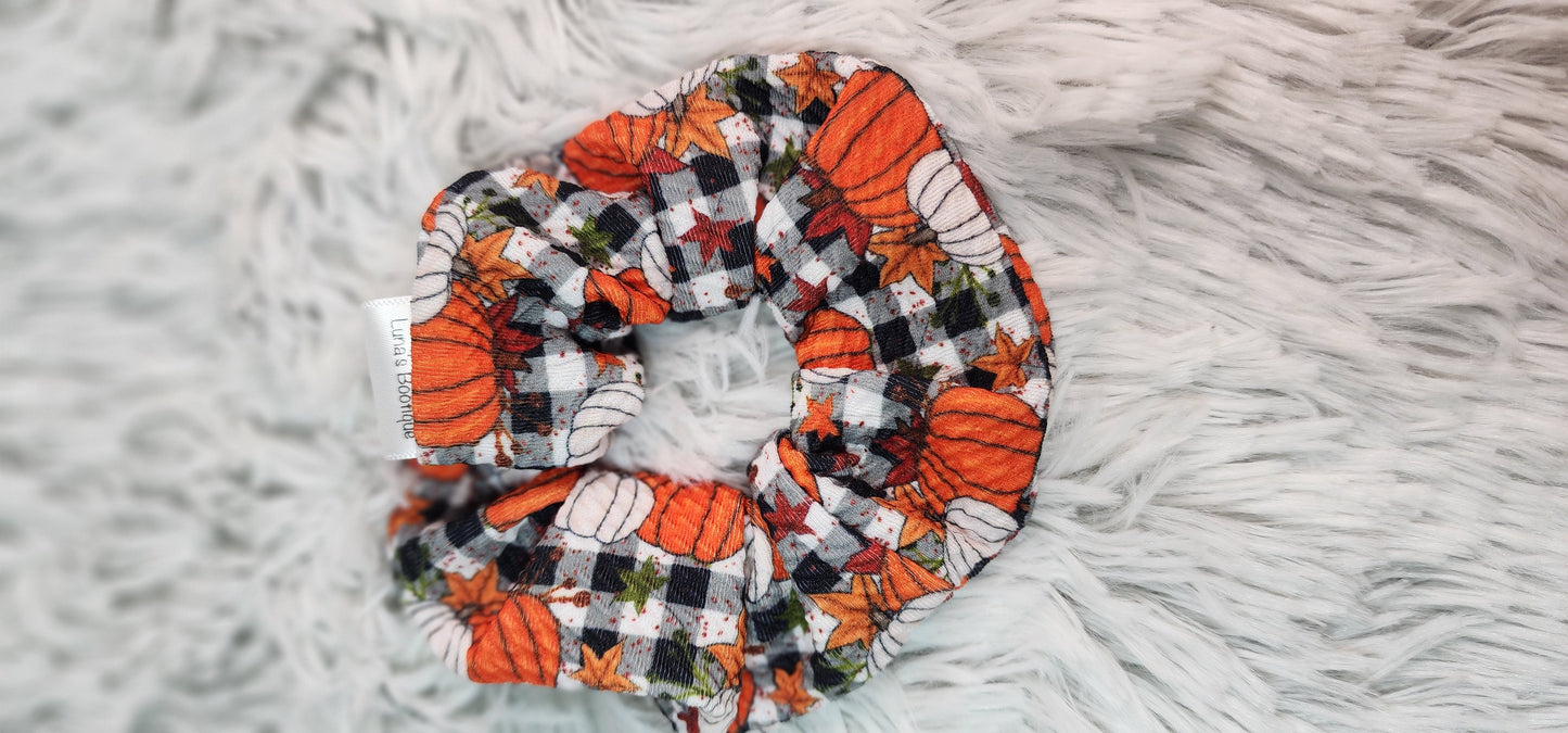 Fall Plaid Pumpkin Scrunchie