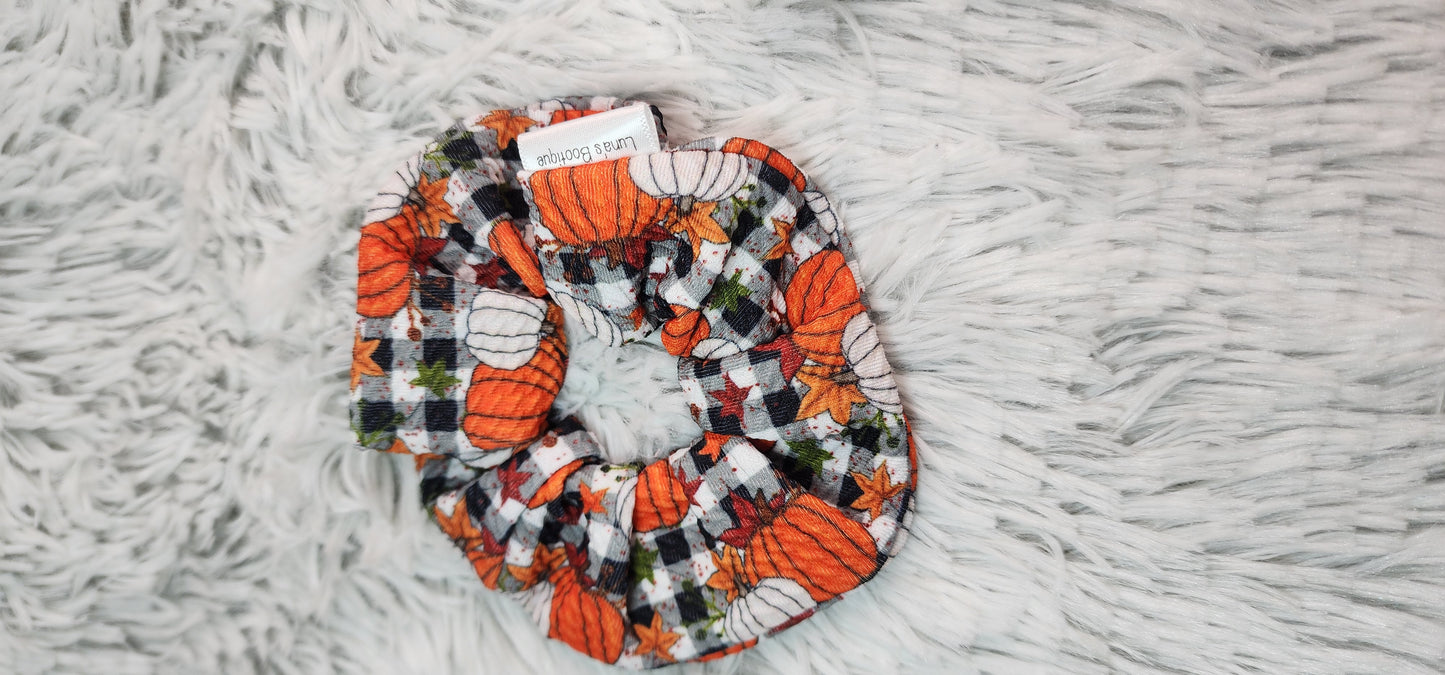Fall Plaid Pumpkin Scrunchie
