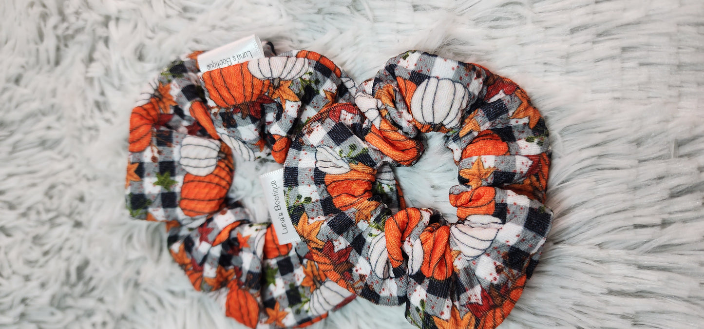 Fall Plaid Pumpkin Scrunchie