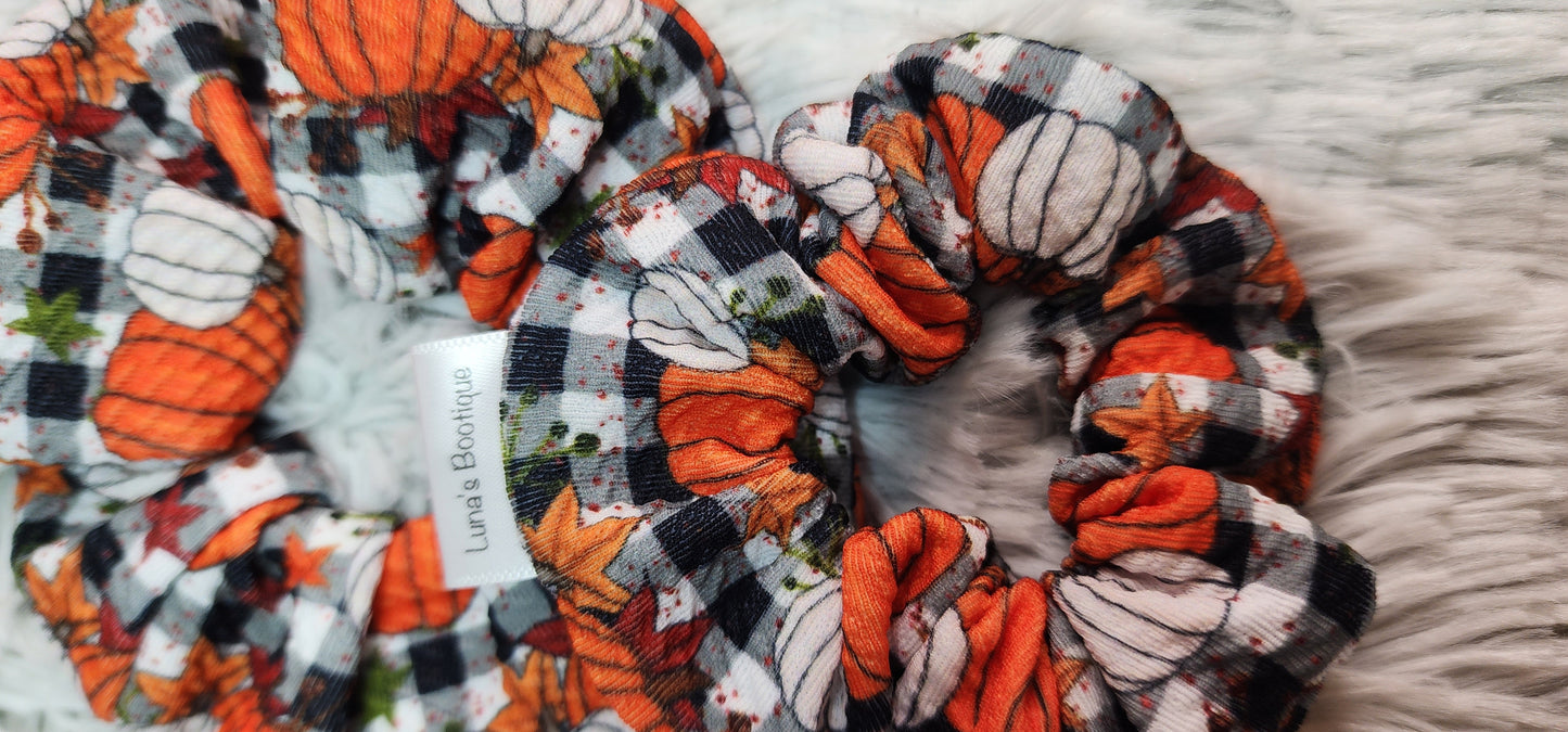 Fall Plaid Pumpkin Scrunchie