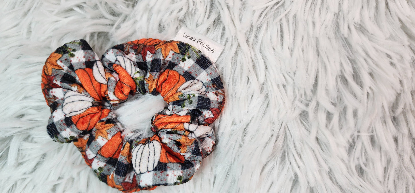 Fall Plaid Pumpkin Scrunchie