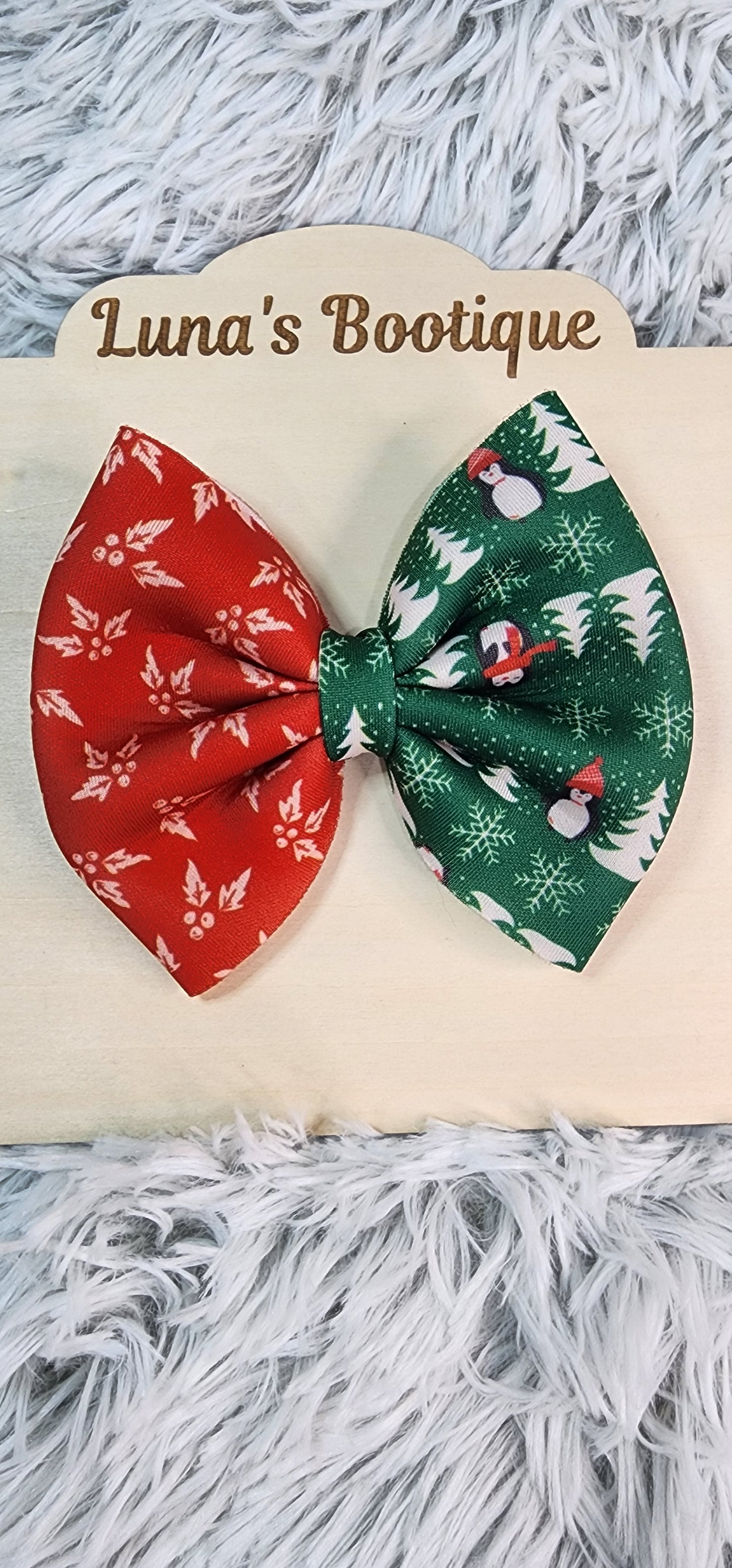 Pine Polar Penguin Puff Bow