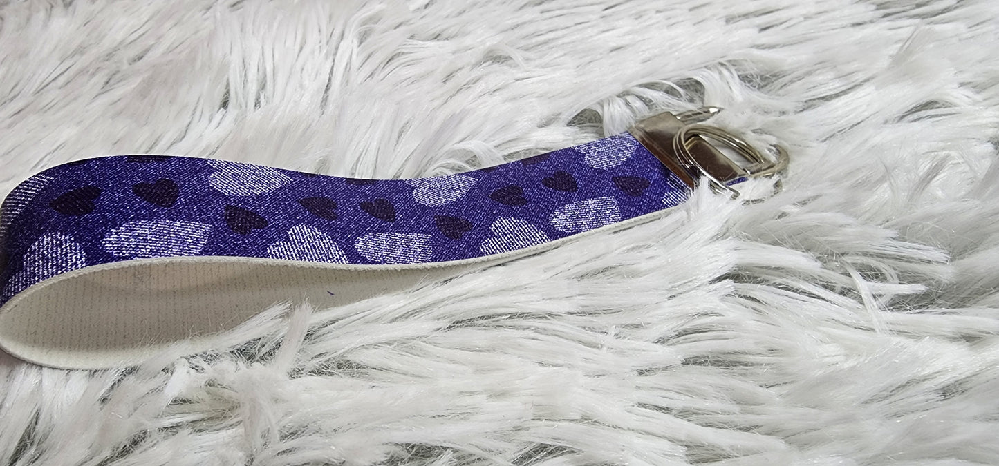 Blue Fingerprint Hearts Key Fob Wristlet