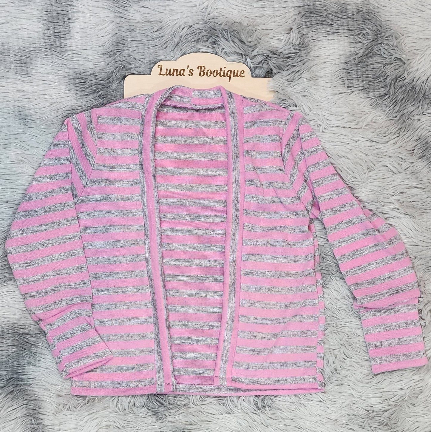 Pink & Grey Stripe Cardigan