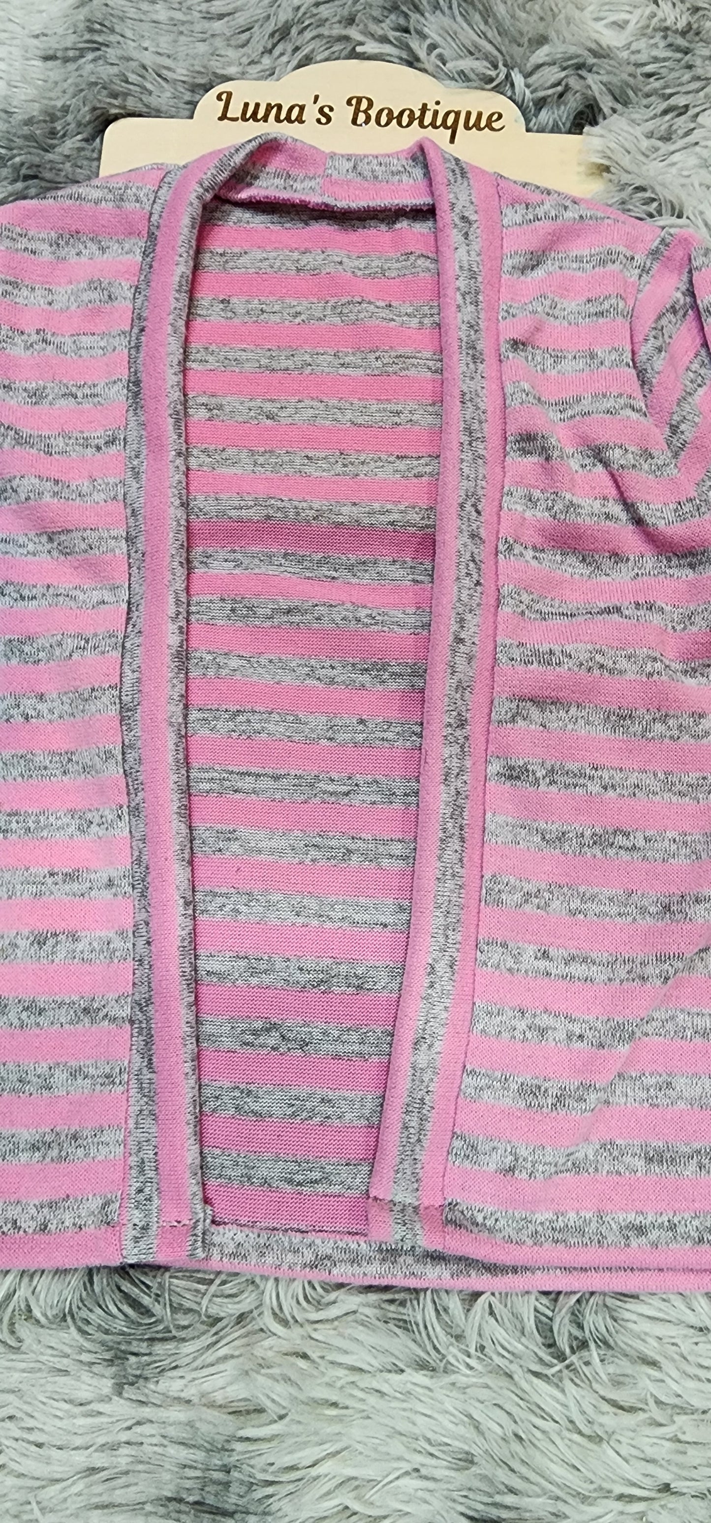 Pink & Grey Stripe Cardigan
