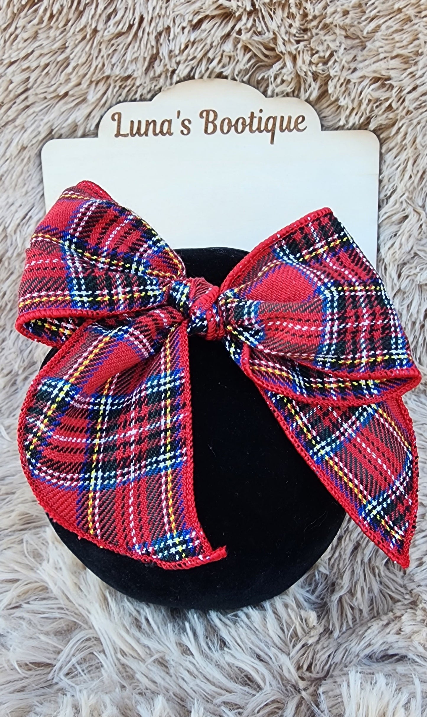 Red Plaid Linen Bow