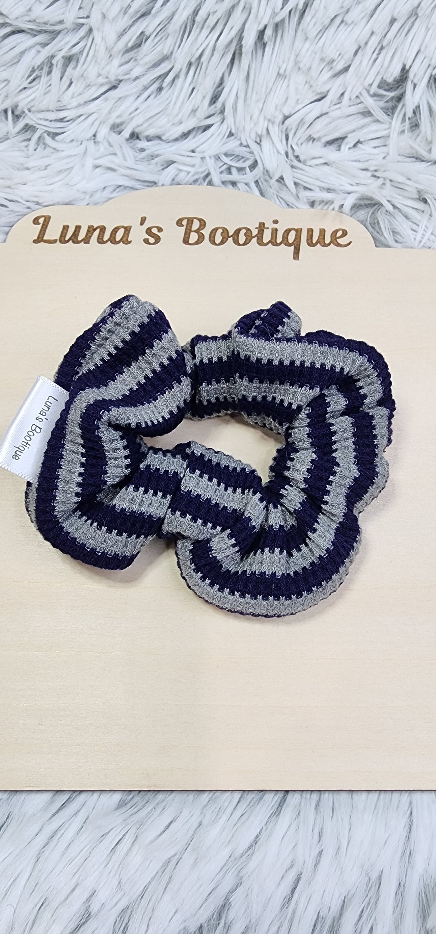 Navy & Grey Stripe Scrunchie