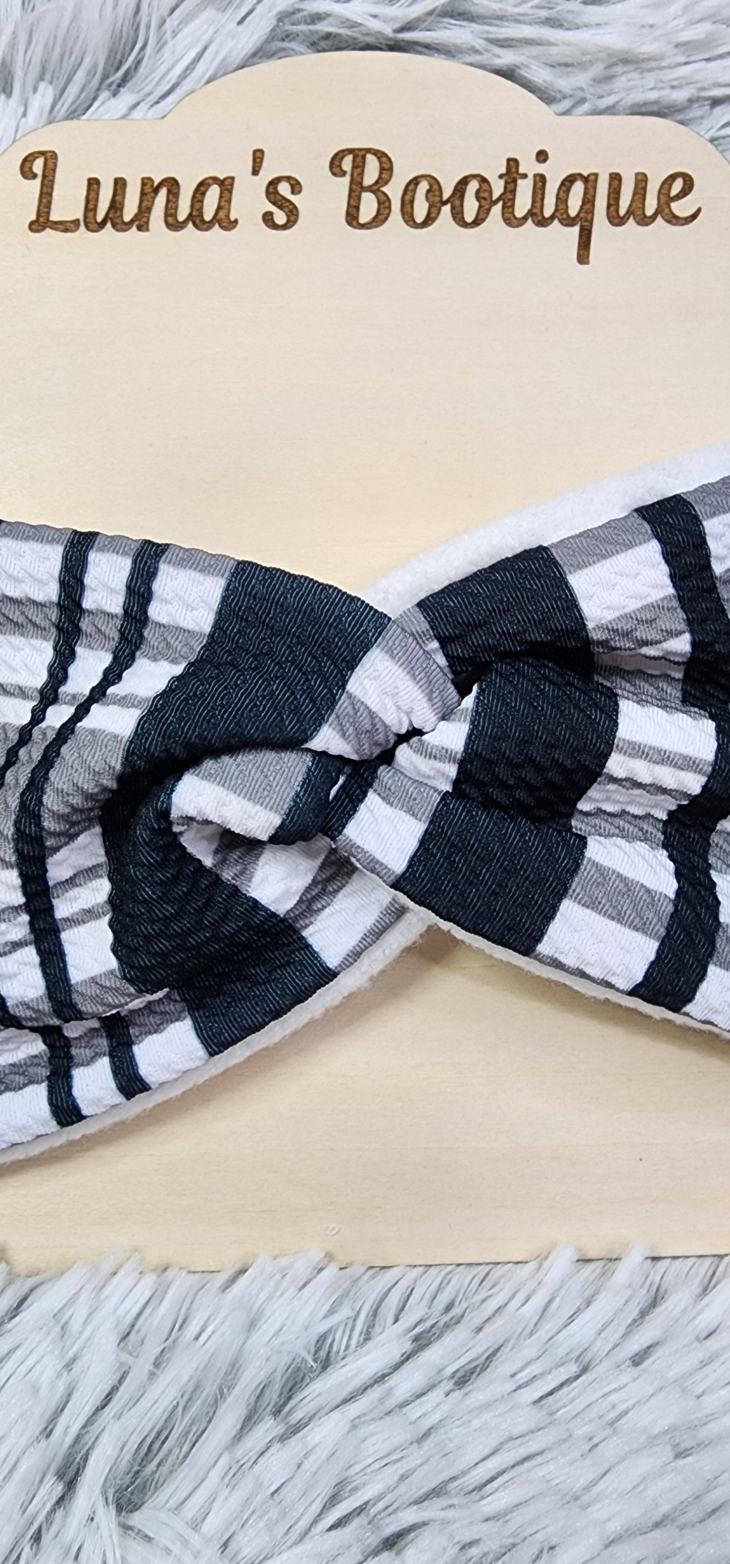 Black & White Plaid: Fleece Lined Twist Headband