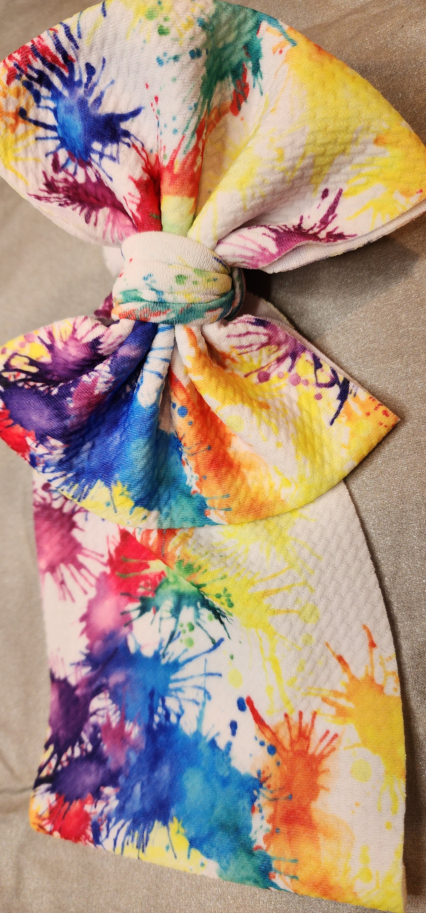 Bold and Bright: Vibrant Paint Splatter Headwrap Bow for Your Little Fashionista