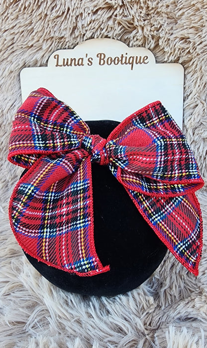 Red Plaid Linen Bow