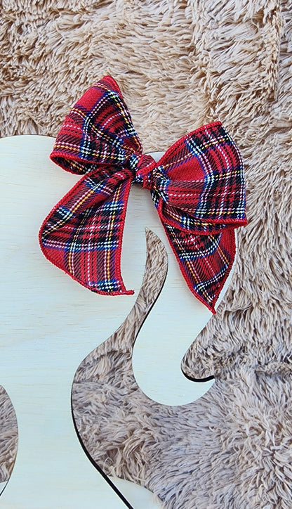 Red Plaid Linen Bow