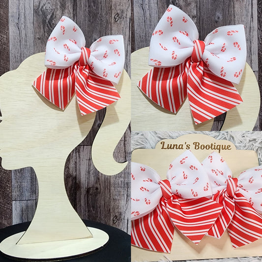 Dainty Candy Cane Sailor Bow