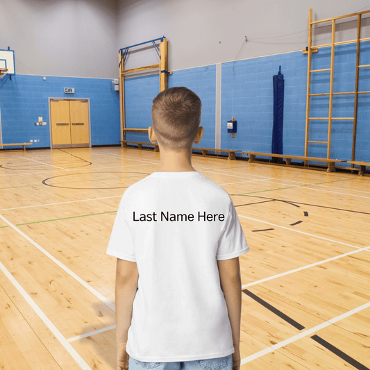 Back-to-School Personalized Gym T-Shirt: White with Black Lettering