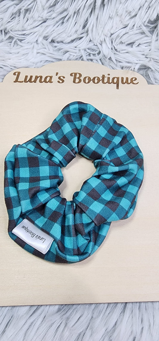 Blue Plaid Scrunchie