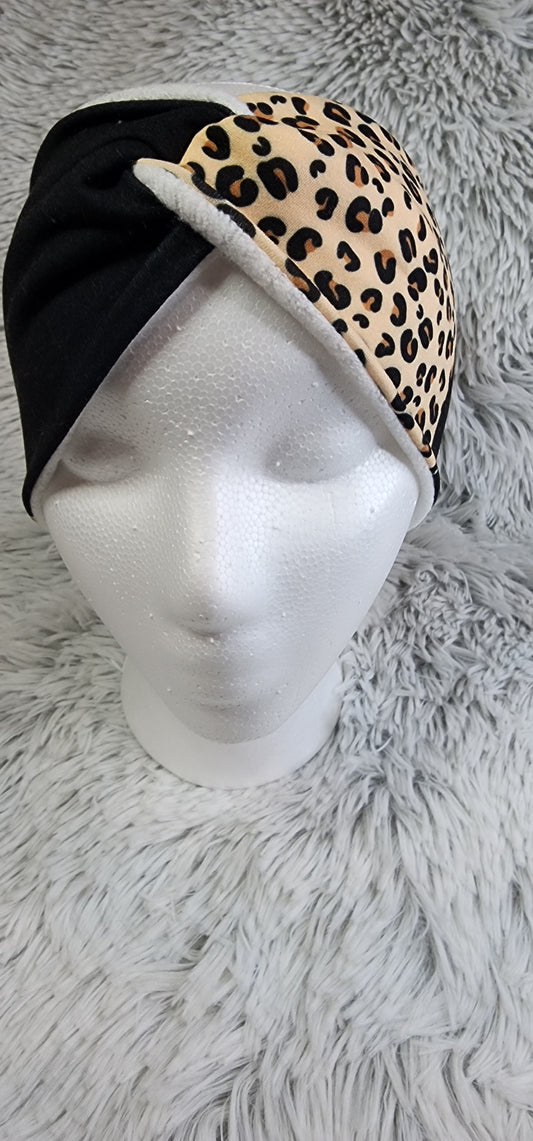 Two Tone Cheetah: Fleece Lined Twist Headband