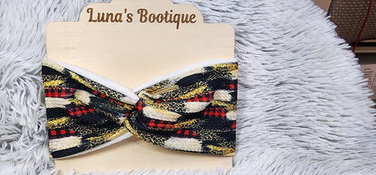 Buffalo Plaid Cheetah Brushstroke: Fleece Lined Twist Headband