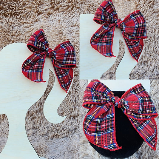 Red Plaid Linen Bow