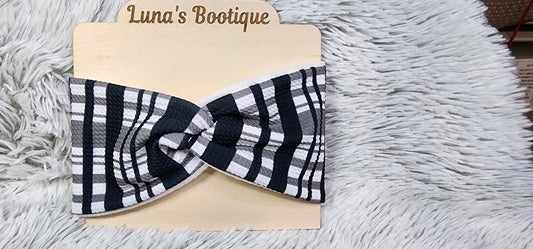 Black & White Plaid: Fleece Lined Twist Headband