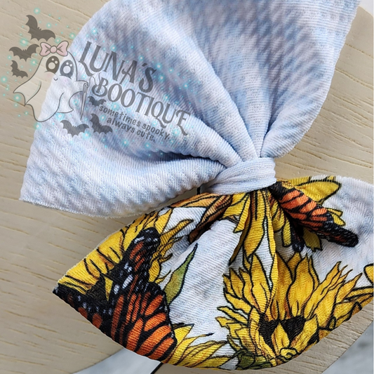 Blue Gingham Butterfly Puff Bow