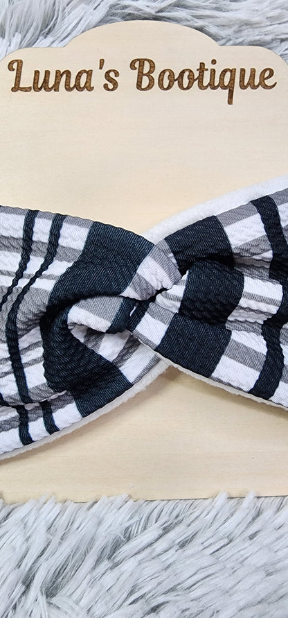 Black & White Plaid: Fleece Lined Twist Headband